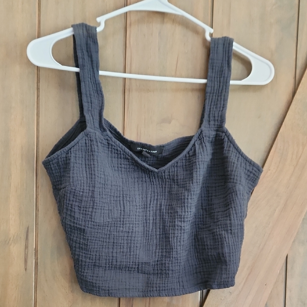 Grade And Gather Gray Gauze Textured Crop Top